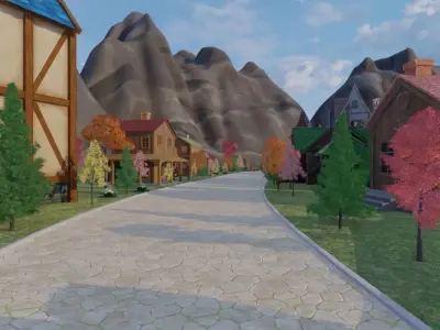 Charming Autumn Village 3D model