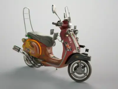 Cyber Scooter rigged and skinned Low-poly 3D model