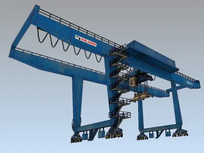 Kalmar rail mounted gantry container crane low-poly 3d model Low-poly 3D model