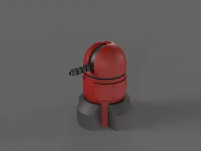 PBR Turret Gun 06 Red Low-poly 3D model