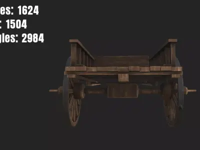 Gameready Lowpoly Wooden Wagen 3D Model Low-poly 3D model