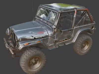 Damaged Post Apocalyptic Off Road Jeep 3D Model V02 Low-poly 3D model