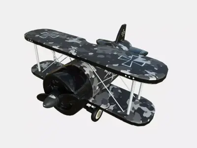Airplane Cartoon A11 Black Camouflage - Classic Aircraft Low-poly 3D model