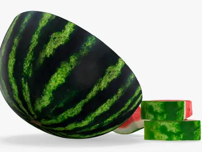 Fresh Food Watermelon Half with Cut Slices 3D model