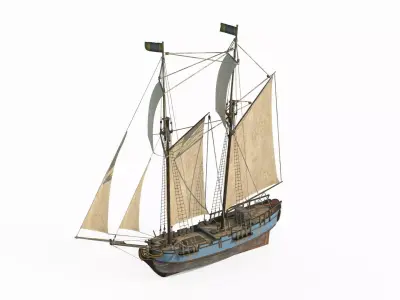 Ancient medium-sized sailboats and sea vessels 3D model