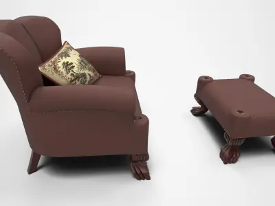 Victorian leather armchair and footrest TRAILHAVEN Low-poly 3D model