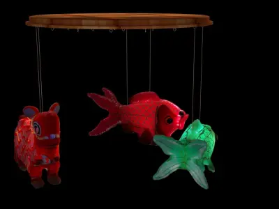 Chinese fish  lantern with lion dance costume 3D model