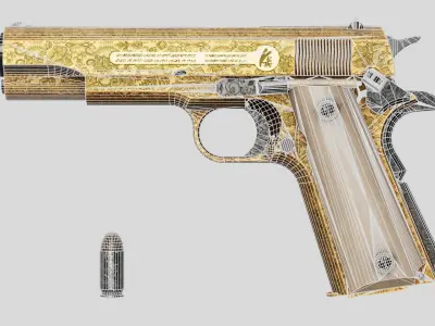 Colt M1911 Golden Carved Version Low-poly 3D model