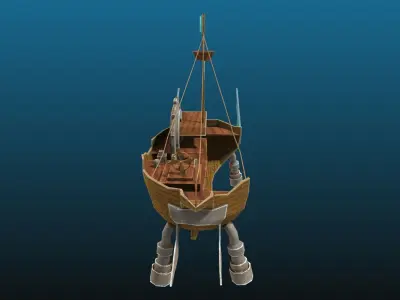 Fantasy pirate ship fighting arena for games Low-poly 3D model