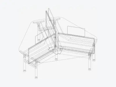 Desk - Cluster - Officetec - Modela - 120 Deg - Triangle Low-poly 3D model