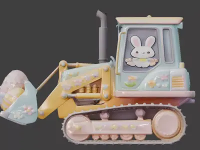 3D EASTER THEMED BULLDOZER WITH GIANT COLORFUL EGGS V01 Low-poly 3D model