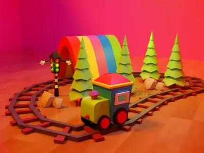 Train toy for Cartoon Low-poly 3D model