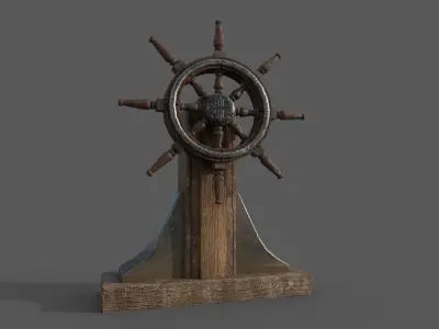 Steering wheel for a sea ship and a bell Wheel 3D model Low-poly 3D model get