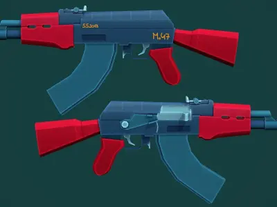 Stylized AK-47 Low Poly Game Ready Low-poly 3D model