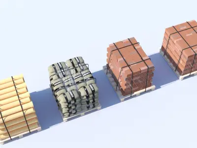 Pallet Collection with bricks 3D model