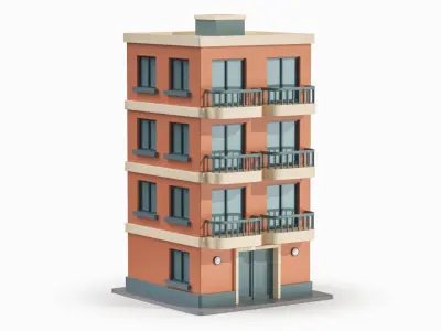  Cartoonish Apartment Building Low Poly 3D Bundle 