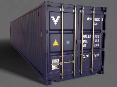 PBR 40 ft Shipping Cargo Container - Blue Dark Low-poly 3D model
