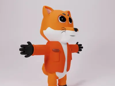 Cute fox character human from 3d model Low-poly 3D model