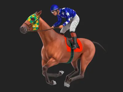 Bay Racing Horse with Jokey Gallop  purchase 3D model