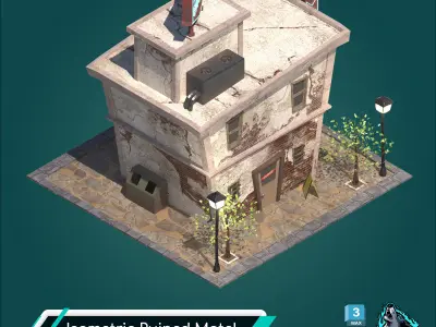 Isometric Ruined Motel Low-poly 3D model