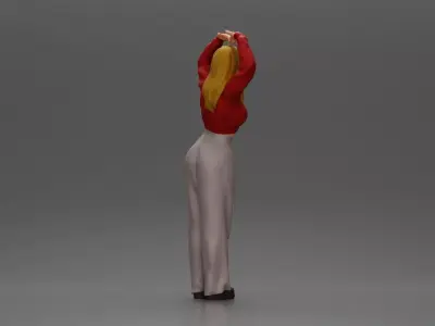 Confident woman striking a heart shaped pose with joyful energy 3D print model