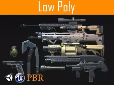 PBR Weapons pack Low-poly 3D model
