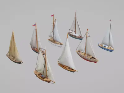 Sailboats Pack Collection Low-poly 3D model