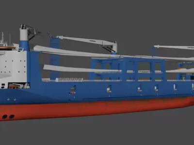 Wind turbine components transportation ship Low-poly 3D model