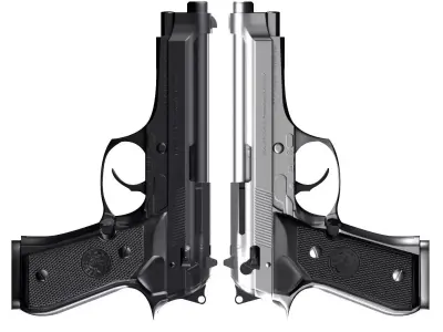 Beretta92fs two pistols side Low-poly 3D model