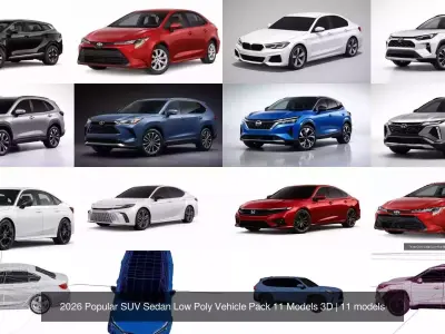 2026 Popular SUV Sedan Low Poly Vehicle Pack 11 Models 3D