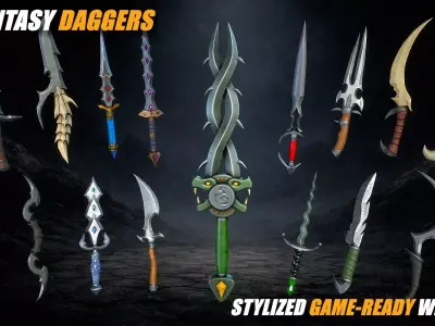 Stylized Fantasy Dagger Pack Low-poly 3D model purchase