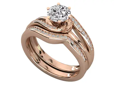 Round Solitaire With Twisted Band Wedding Ring Sets 3D print model