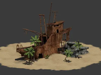 Shipwrecked Boat Low-poly 3D model