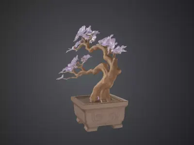 Japanese Zen Bonsai Tree with Purple Flowers Botanical Designs  Low-poly 3D model
