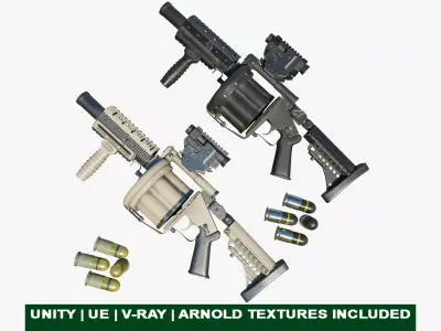 Collection of Grenade Launcher Gun All PBR Textures Included 3D Model Pack