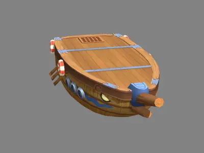 Cartoon Wooden Boat and Pier Low-poly 3D model
