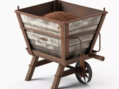 Old Wooden Industrial Ore Cart 3D model