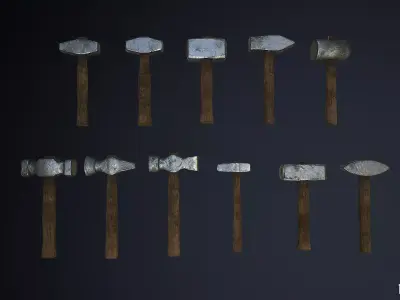 Medieval Blacksmith Hammer Set Low-poly 3D model purchase