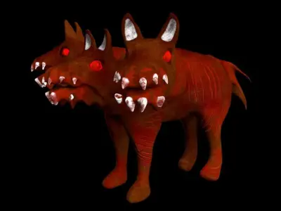 Cerberus demon with glowing eyes Low-poly 3D model
