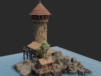 Gameready Moduler Sea Tower  Low-poly 3D model