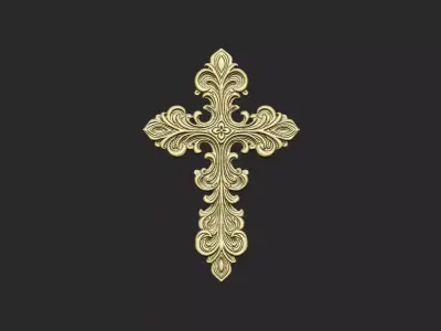 pattern cross Jesus church pray ornate wall floral symbol  3D print model