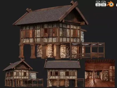 Old Medieval Building House 4K Textures GameReady 60 Low-poly 3D model
