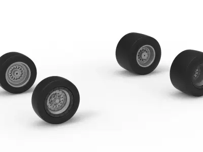 Wheel Set of Vintage Pavement Silver Crown Car Scale 1 to 25 3D print model