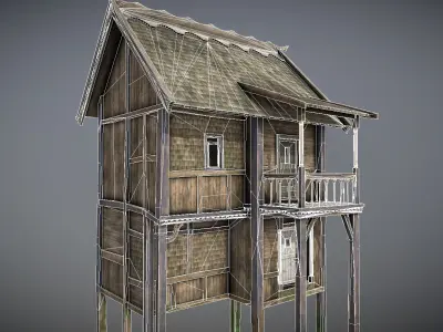 Medieval Lake Village - House 8 with interiors Low-poly 3D model