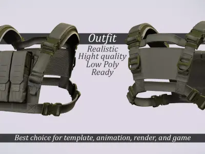 Realistic Combat Vest - Ammo Pouch Gear Low-poly 3D model