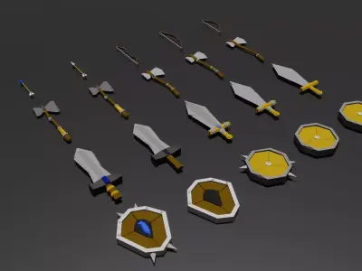 Weapon set group of swords Low-poly 3D model