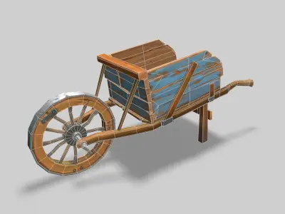 Low poly stylized wood cart with handpainted textures Low-poly 3D model