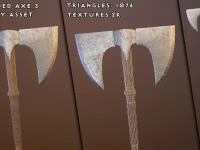 Medieval double-sided axes pack Low-poly 3D model