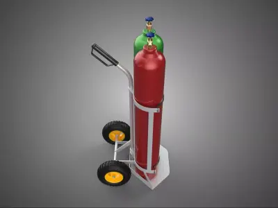 MONO HANDLE HAND TRUCK CART TROLLEY DUAL CYLINDER GAS GREEN RED 3D model