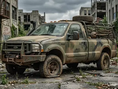 Abandoned Military Utility Pickup Low-poly 3D model